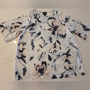 Worthington Cold Shoulder Pastel Abstract Floral Print Women's Top